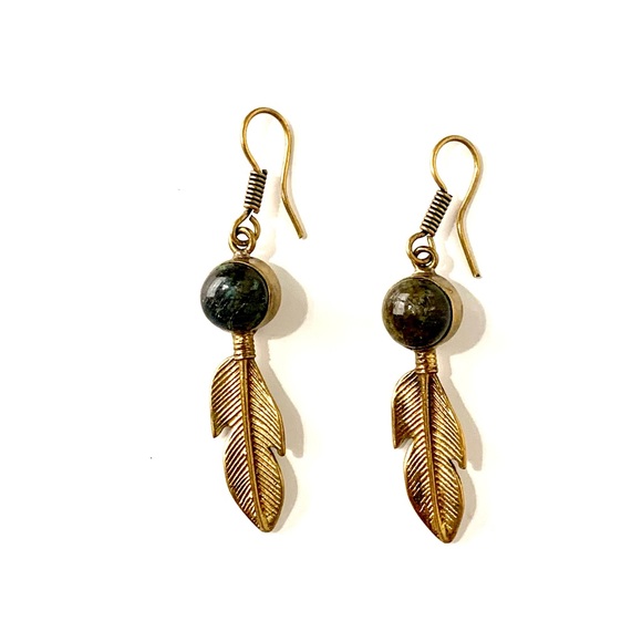 Labradorite Feather Earrings - Picture 2 of 5